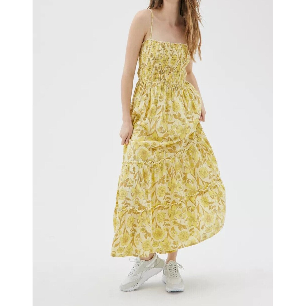 Urban Outfitters UO Athena Smocked Midi Dress Slip Ruffle Floral Print M 228247